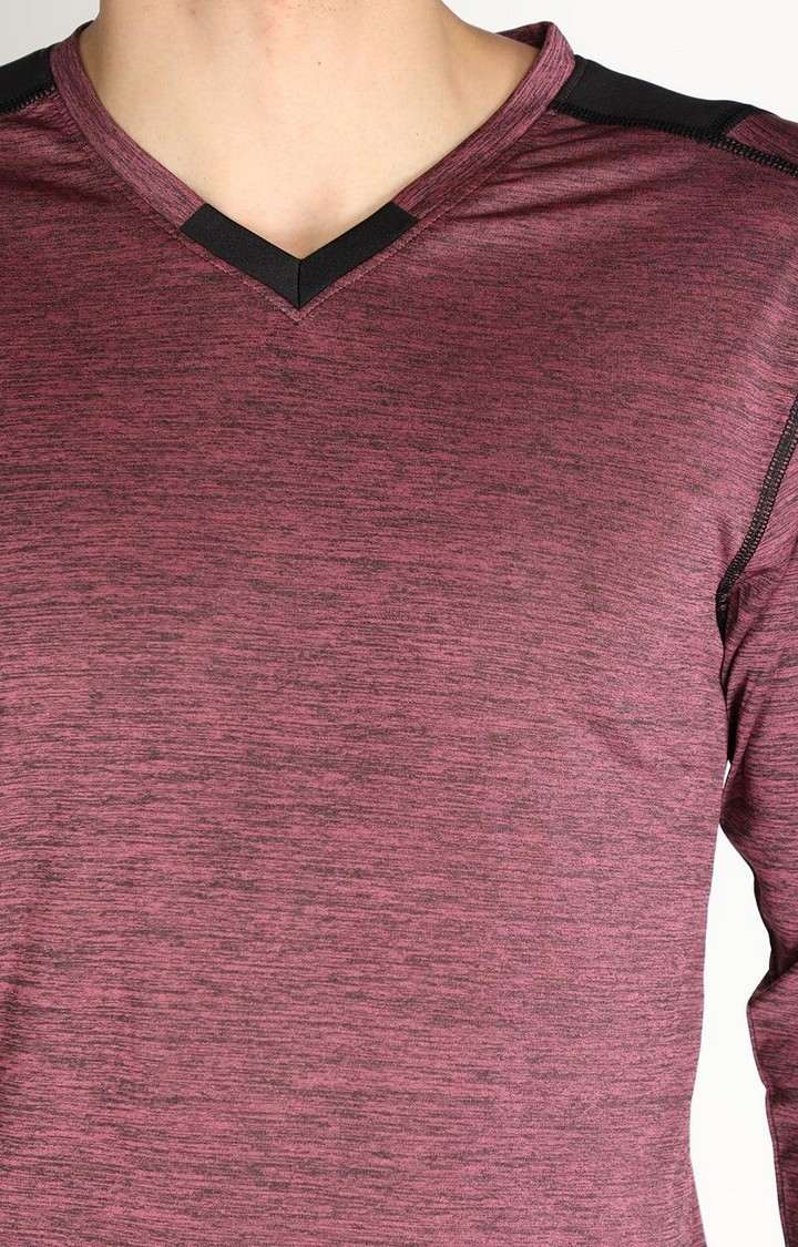 Men's Red Melange Textured Polyester Activewear T-Shirt