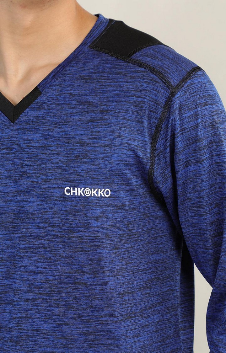 Men's Blue Melange Textured Polyester Activewear T-Shirt