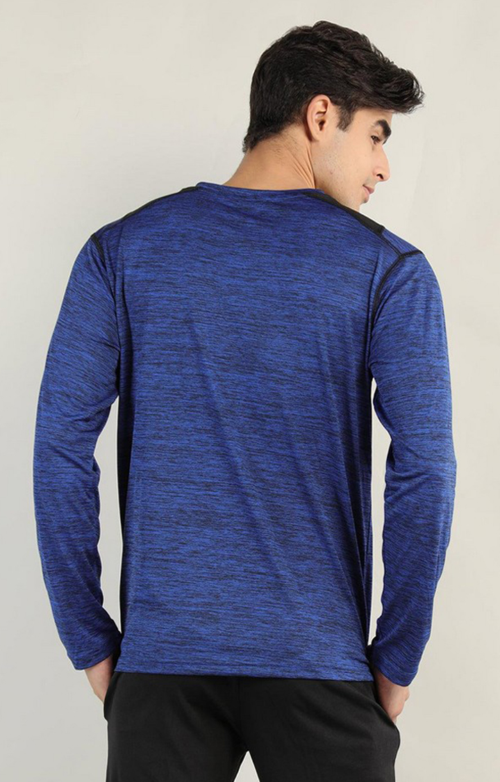 Men's Blue Melange Textured Polyester Activewear T-Shirt