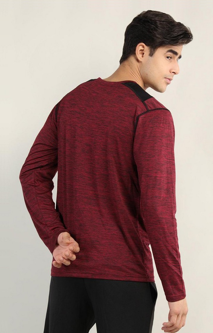 Men's Red Melange Textured Polyester Activewear T-Shirt