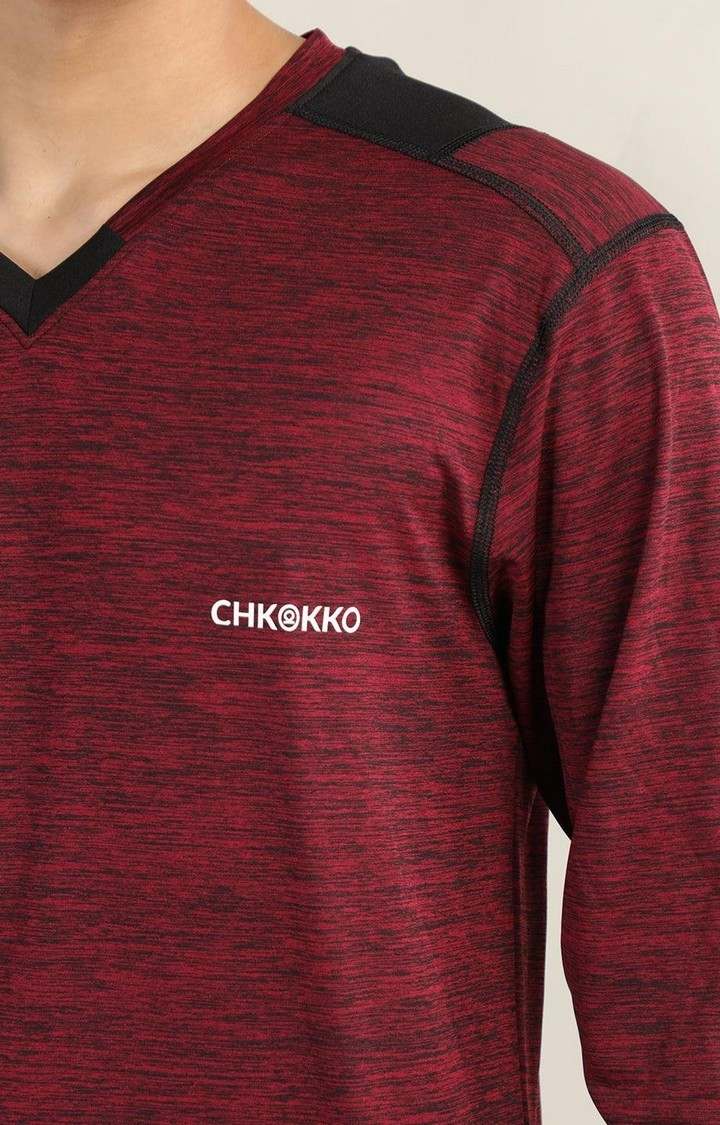 Men's Red Melange Textured Polyester Activewear T-Shirt