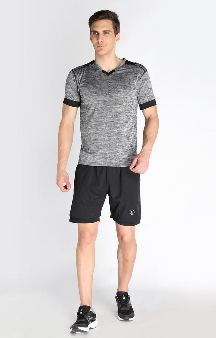 Men's Grey Melange Textured Polyester Activewear T-Shirt