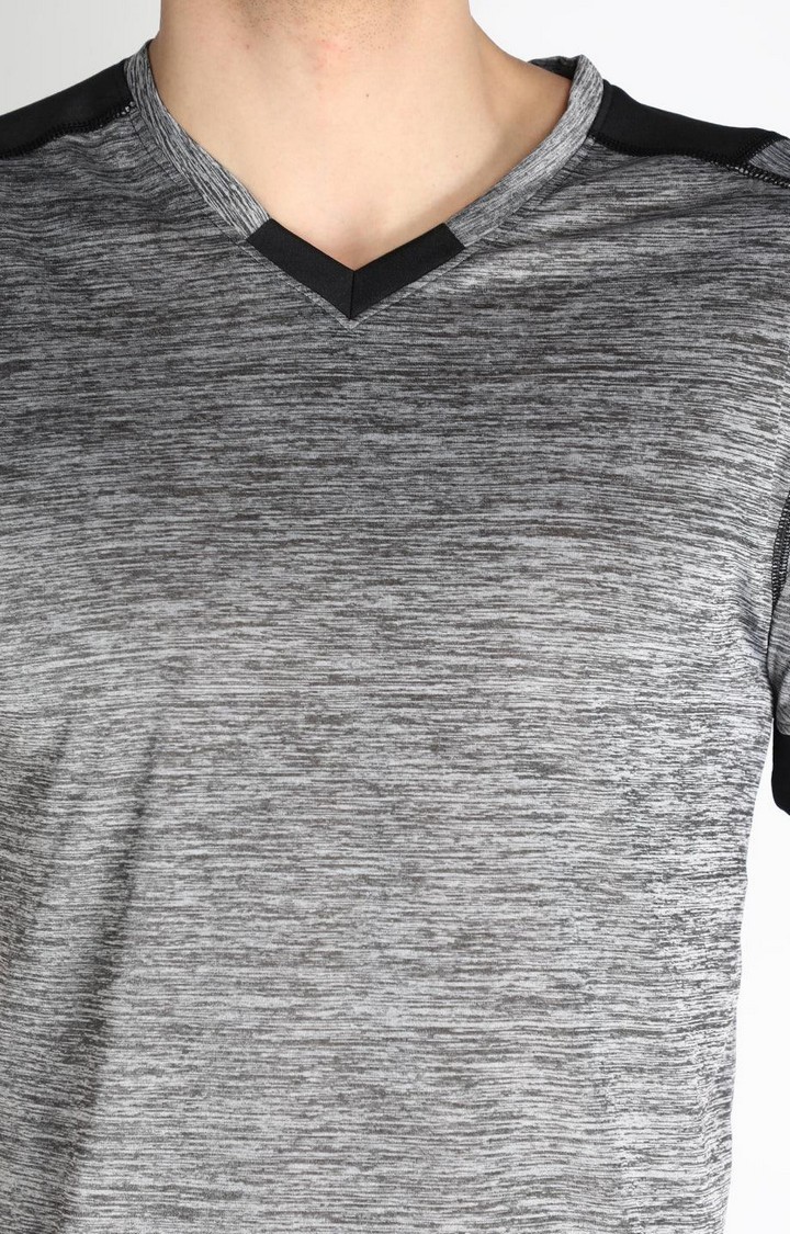 Men's Grey Melange Textured Polyester Activewear T-Shirt