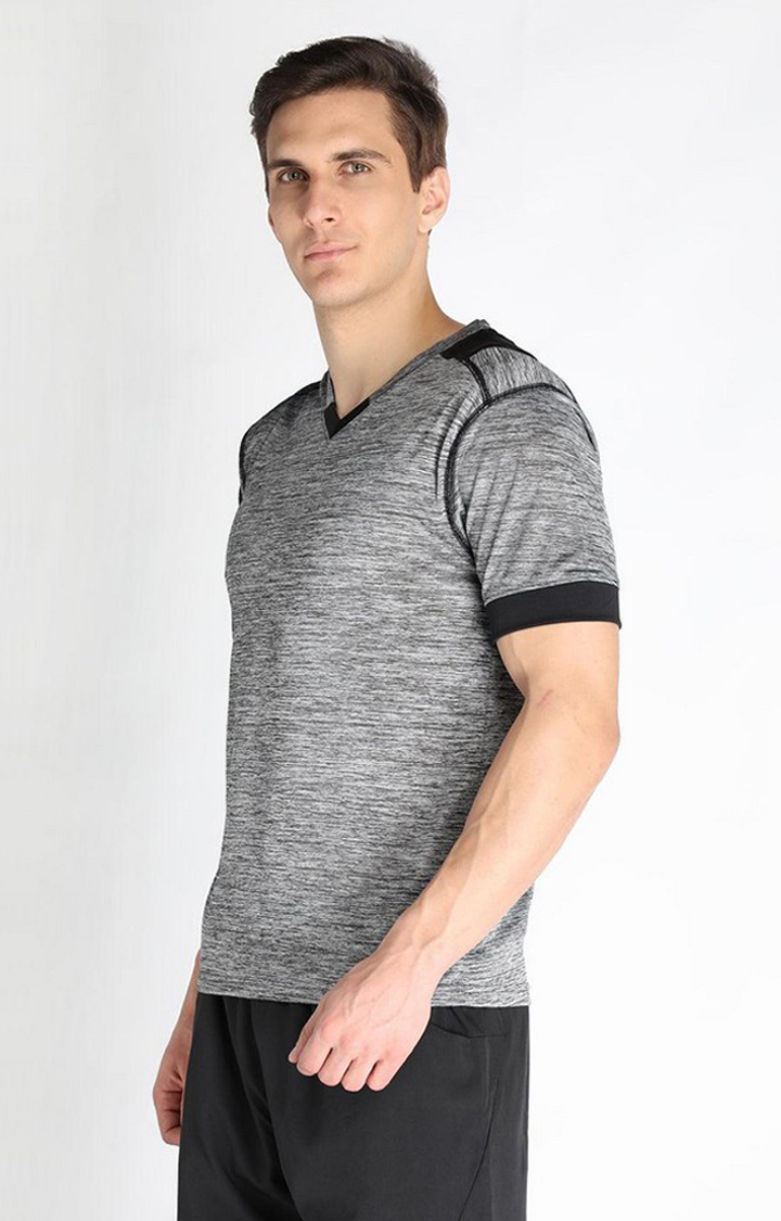 Men's Grey Melange Textured Polyester Activewear T-Shirt