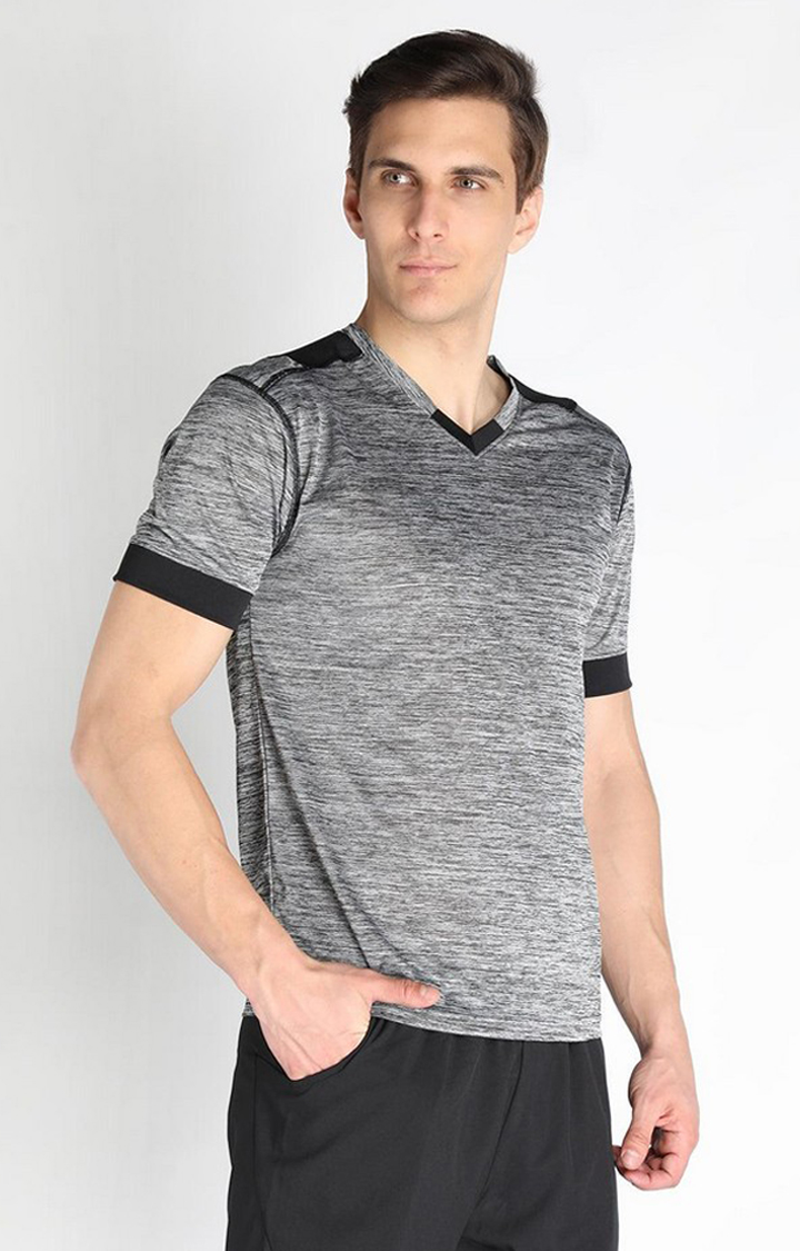 Men's Grey Melange Textured Polyester Activewear T-Shirt