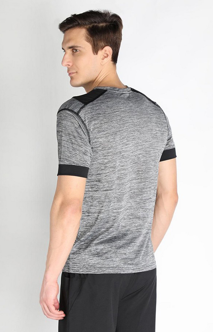 Men's Grey Melange Textured Polyester Activewear T-Shirt