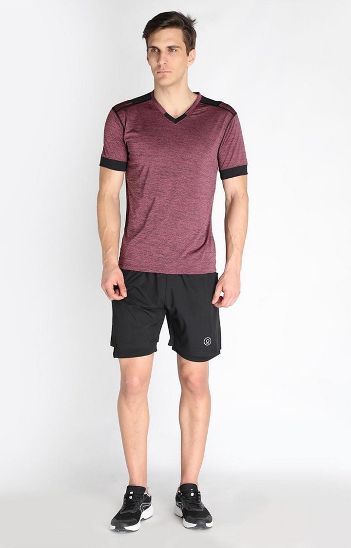 Men's Red Melange Textured Polyester Activewear T-Shirt