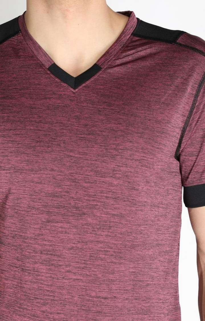 Men's Red Melange Textured Polyester Activewear T-Shirt