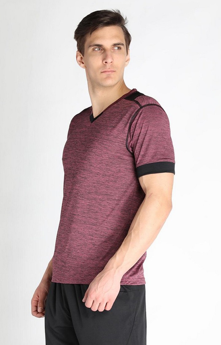 Men's Red Melange Textured Polyester Activewear T-Shirt