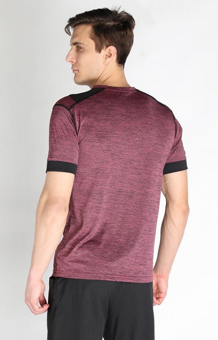 Men's Red Melange Textured Polyester Activewear T-Shirt