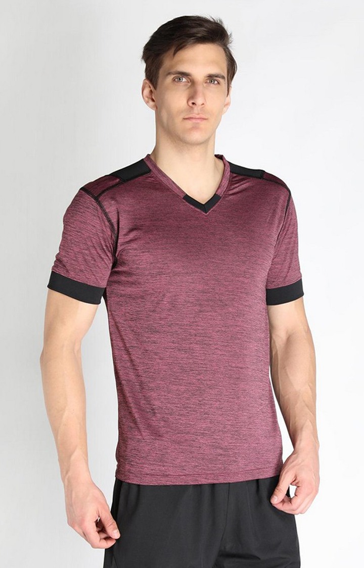 Men's Red Melange Textured Polyester Activewear T-Shirt