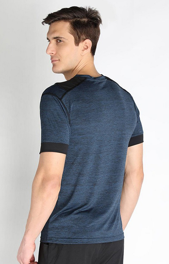 Men's Blue Melange Textured Polyester Activewear T-Shirt