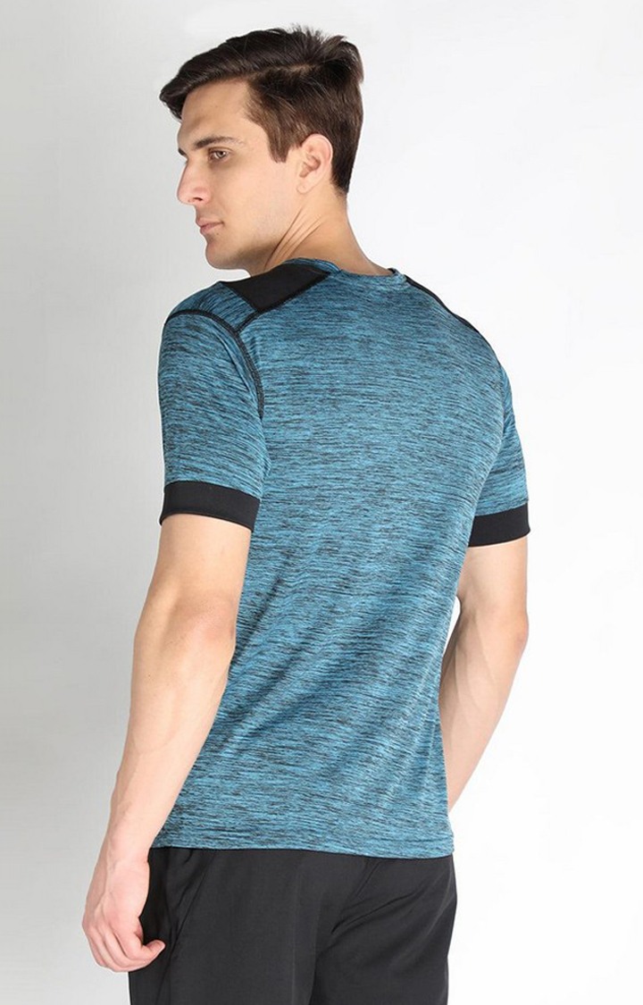 Men's Blue Melange Textured Polyester Activewear T-Shirt