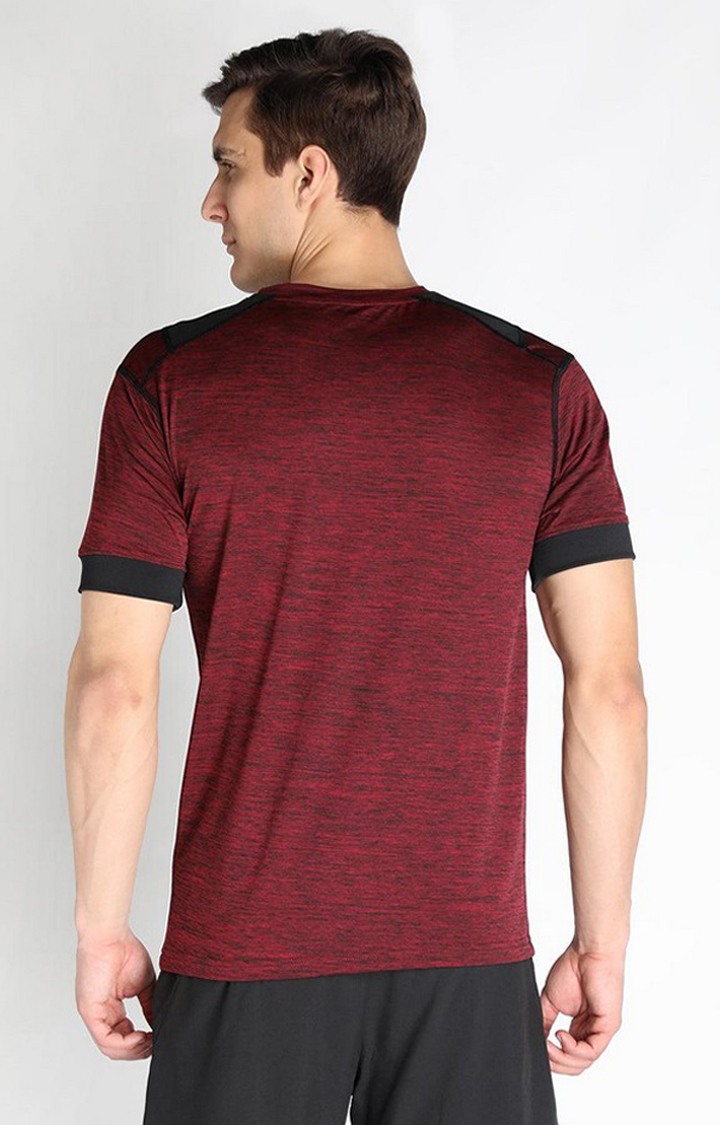 Men's Red Melange Textured Polyester Activewear T-Shirt