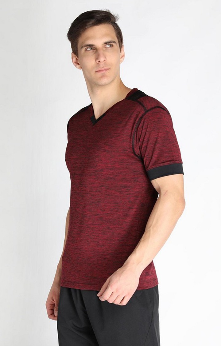 Men's Red Melange Textured Polyester Activewear T-Shirt