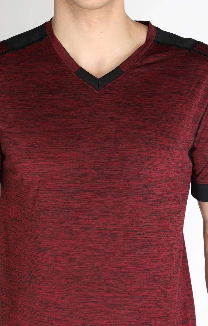 Men's Red Melange Textured Polyester Activewear T-Shirt