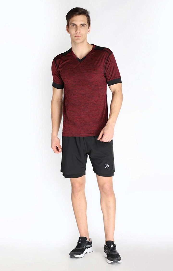 Men's Red Melange Textured Polyester Activewear T-Shirt