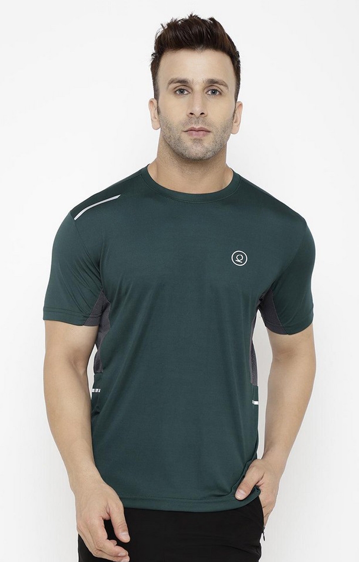 CHKOKKO | Men's Green Solid Polyester Activewear T-Shirt