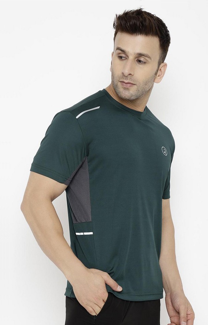 Men's Green Solid Polyester Activewear T-Shirt