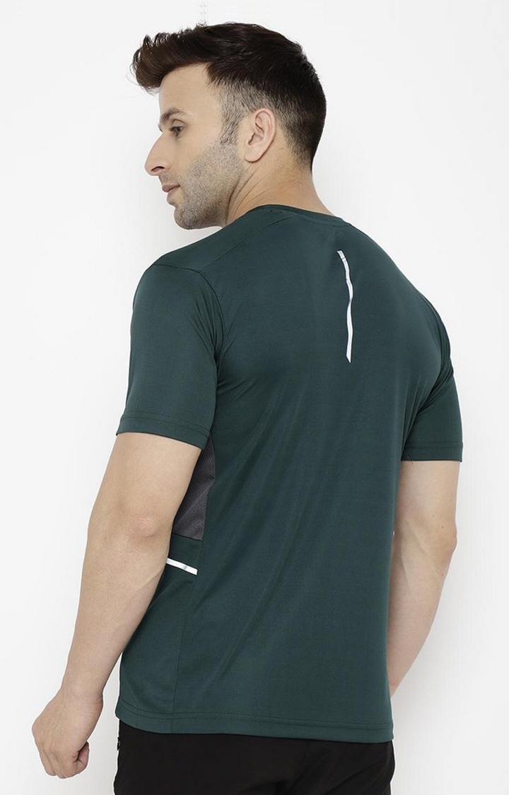 Men's Green Solid Polyester Activewear T-Shirt