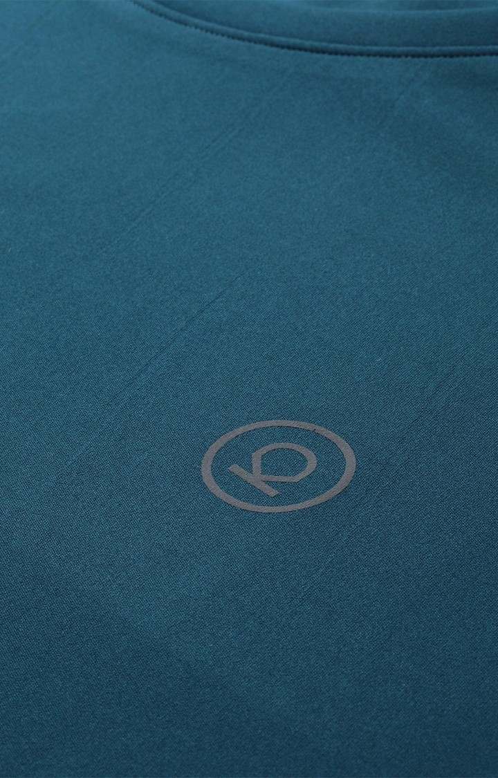 Men's Blue Solid Polyester Activewear T-Shirt