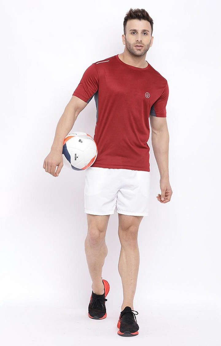 Men's Red Solid Polyester Activewear T-Shirt