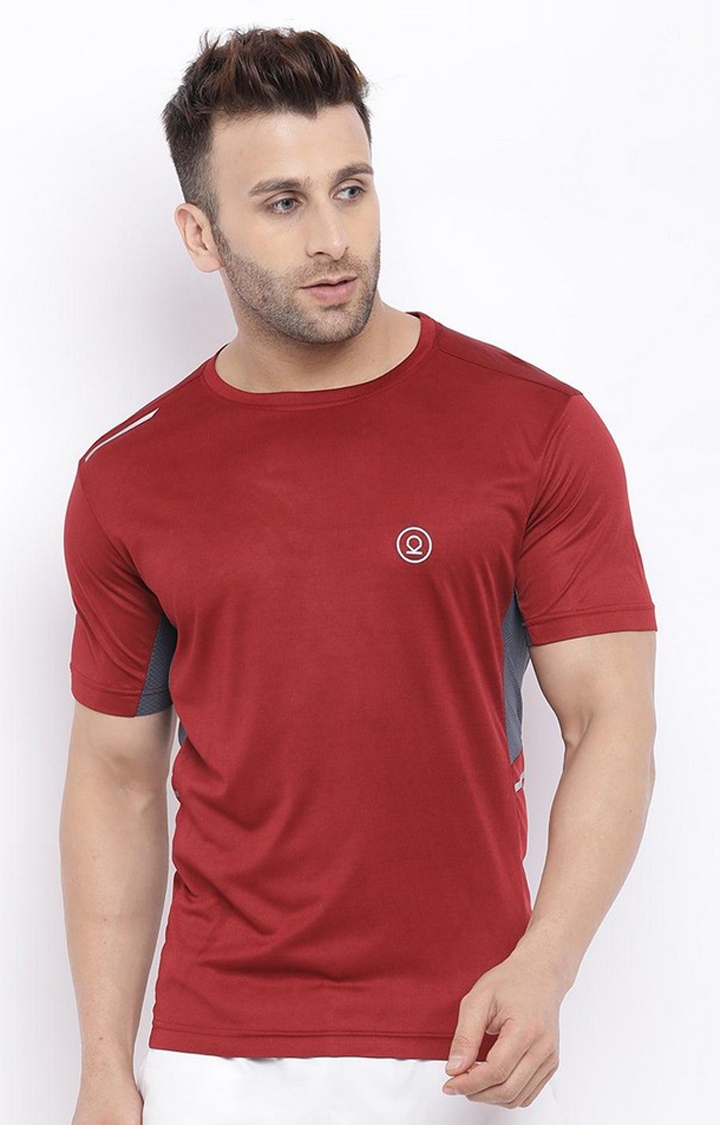 CHKOKKO | Men's Red Solid Polyester Activewear T-Shirt