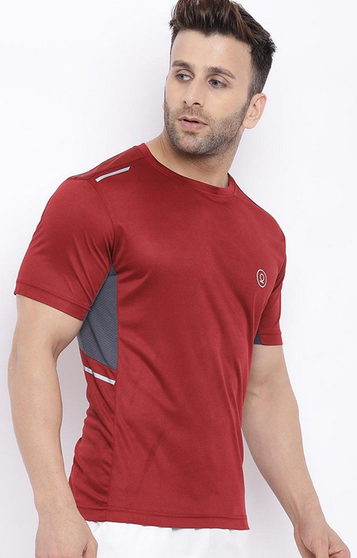 Men's Red Solid Polyester Activewear T-Shirt