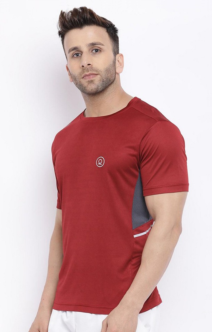 Men's Red Solid Polyester Activewear T-Shirt