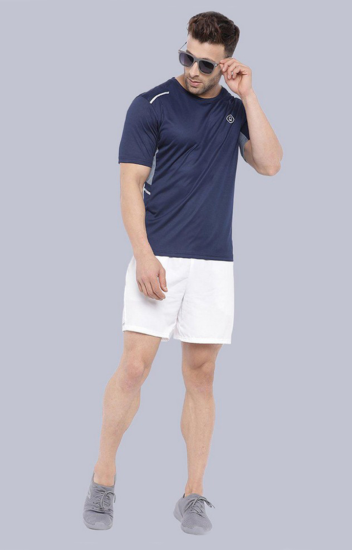 Men's Blue Solid Polyester Activewear T-Shirt