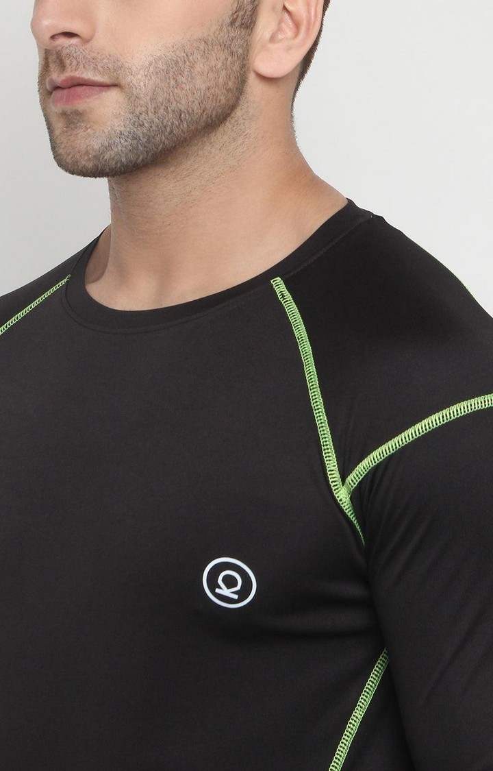 Men's Black Solid Polyester Activewear T-Shirt