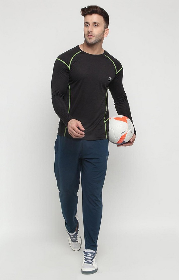 Men's Black Solid Polyester Activewear T-Shirt