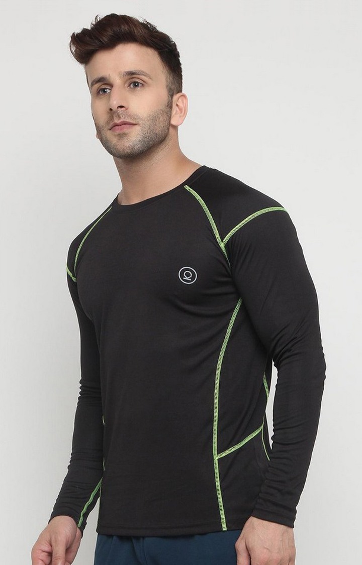 Men's Black Solid Polyester Activewear T-Shirt