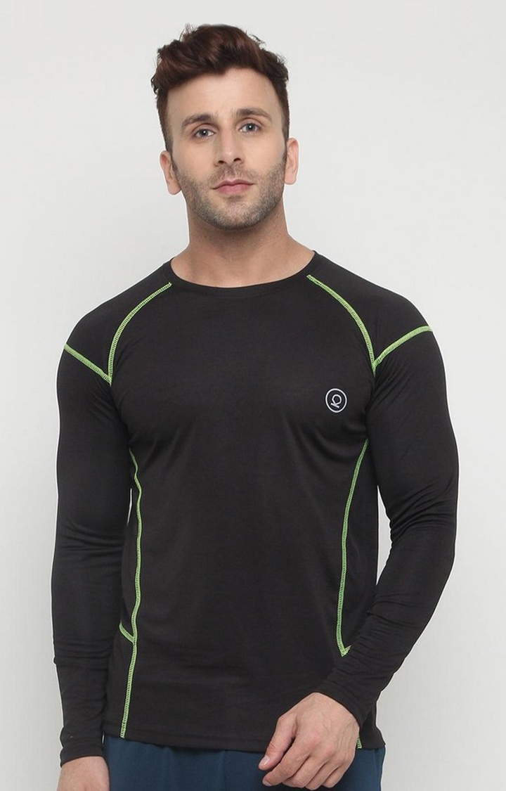 CHKOKKO | Men's Black Solid Polyester Activewear T-Shirt