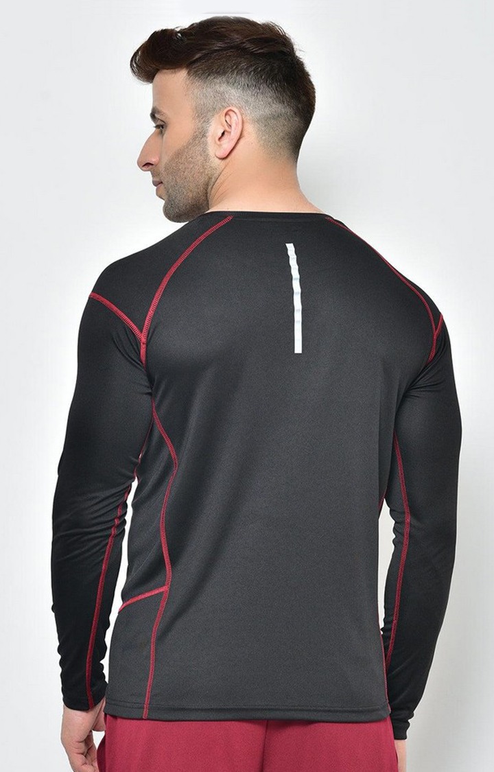 Men's Black Solid Polyester Activewear T-Shirt