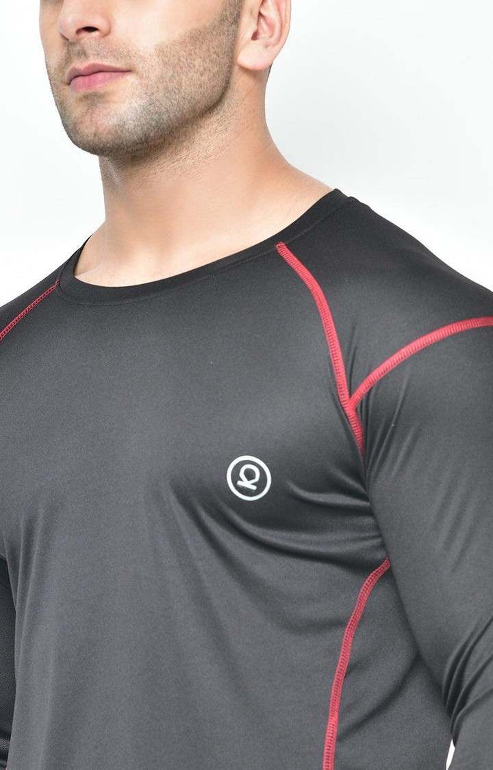 Men's Black Solid Polyester Activewear T-Shirt