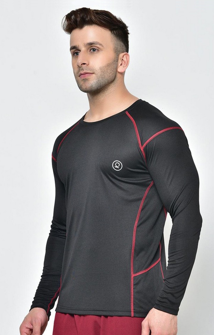 Men's Black Solid Polyester Activewear T-Shirt