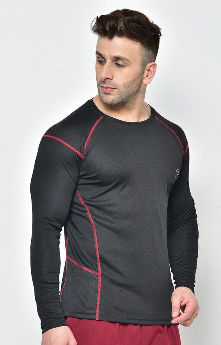 Men's Black Solid Polyester Activewear T-Shirt