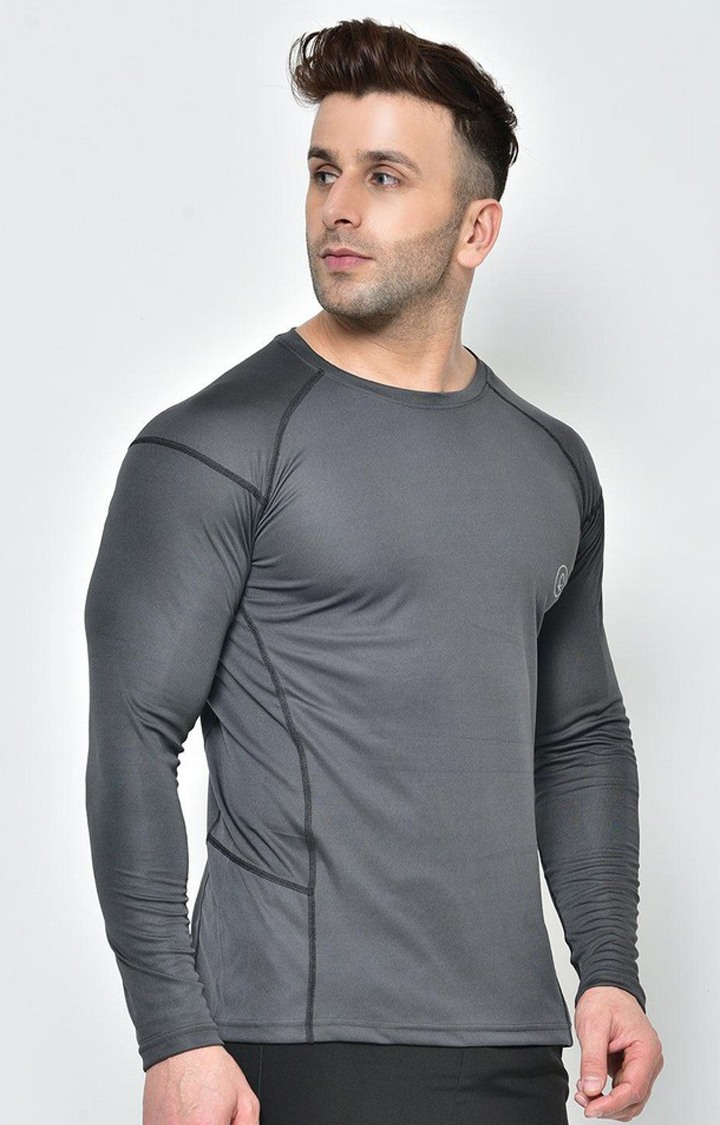 Men's Grey Solid Polyester Activewear T-Shirt