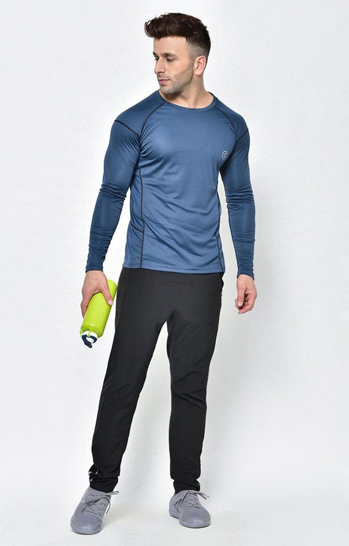 Men's Blue Solid Polyester Activewear T-Shirt