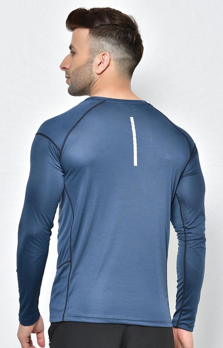 Men's Blue Solid Polyester Activewear T-Shirt