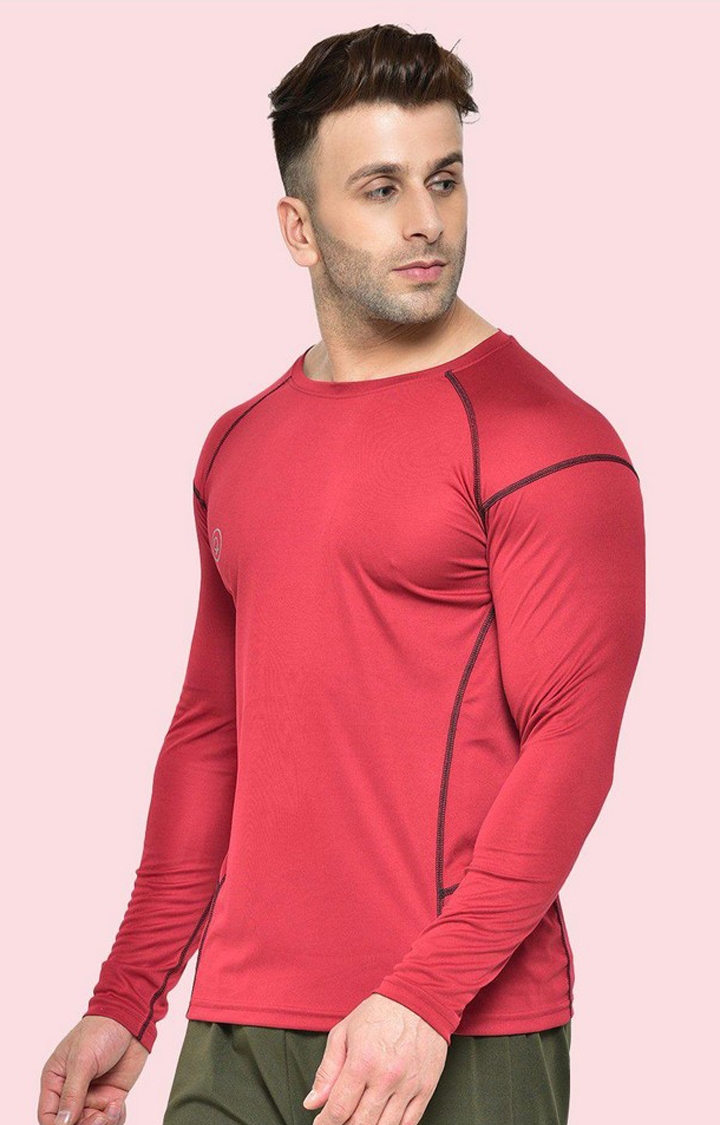 Men's Red Solid Polyester Activewear T-Shirt