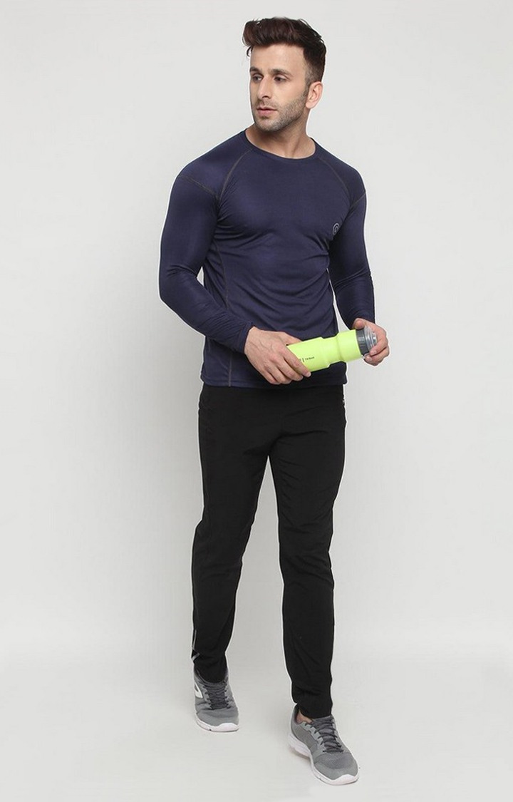 Men's Blue Solid Polyester Activewear T-Shirt