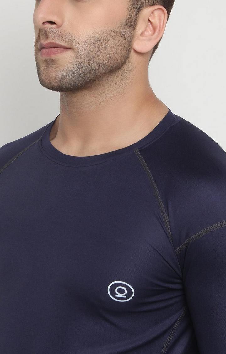 Men's Blue Solid Polyester Activewear T-Shirt