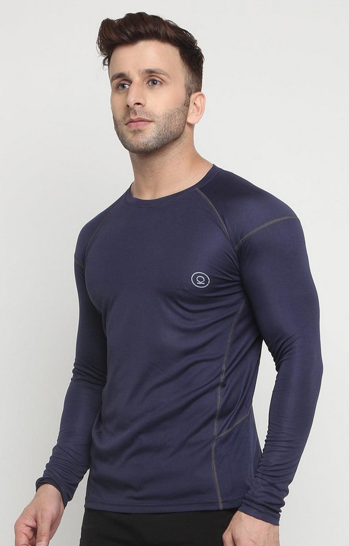 Men's Blue Solid Polyester Activewear T-Shirt