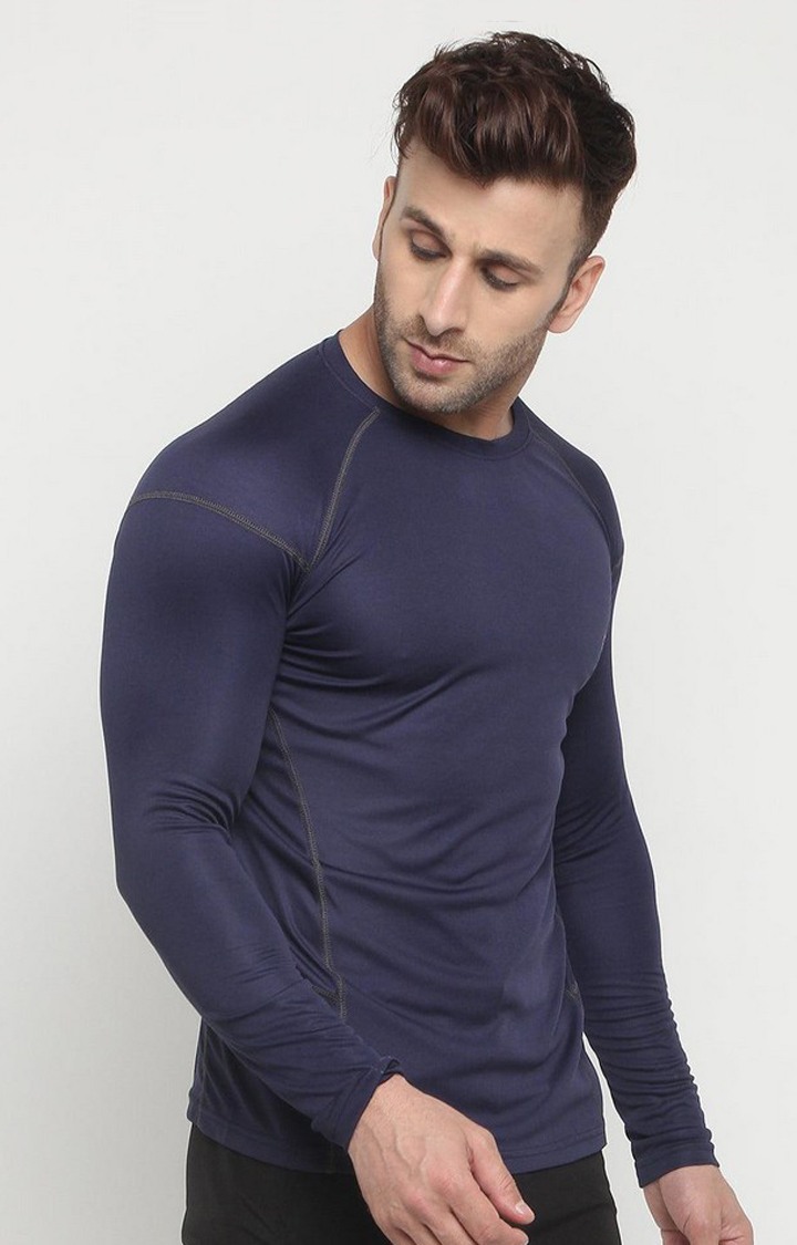 Men's Blue Solid Polyester Activewear T-Shirt