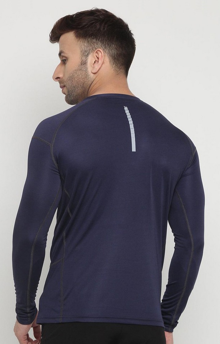 Men's Blue Solid Polyester Activewear T-Shirt