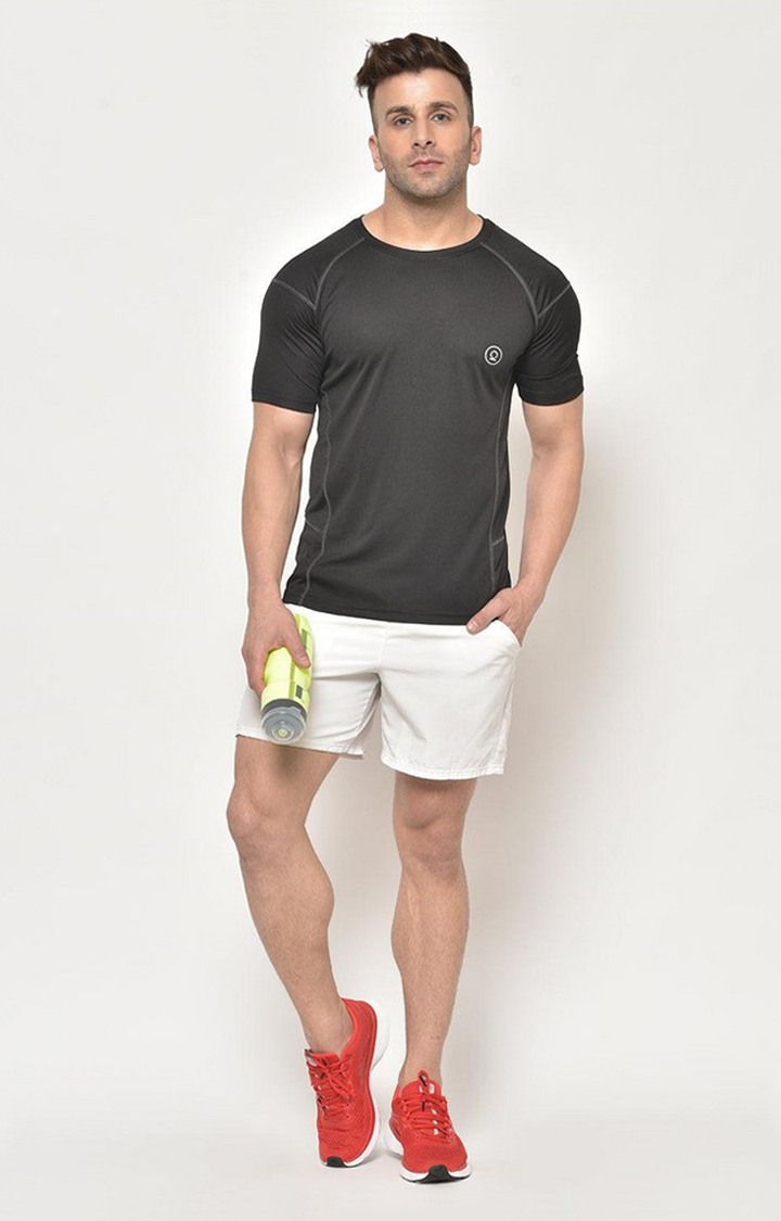 Men's Black Solid Polyester Activewear T-Shirt