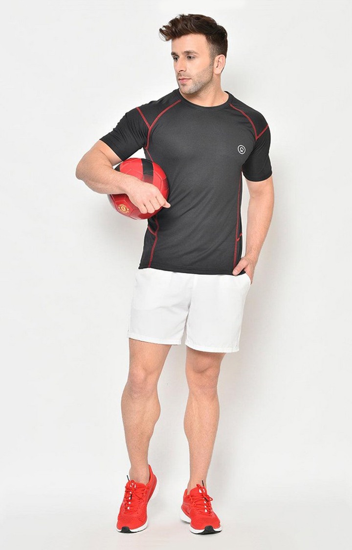 Men's Black Solid Polyester Activewear T-Shirt