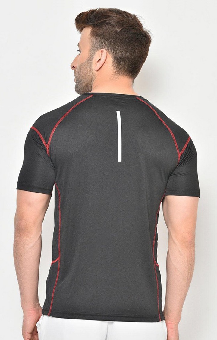 Men's Black Solid Polyester Activewear T-Shirt